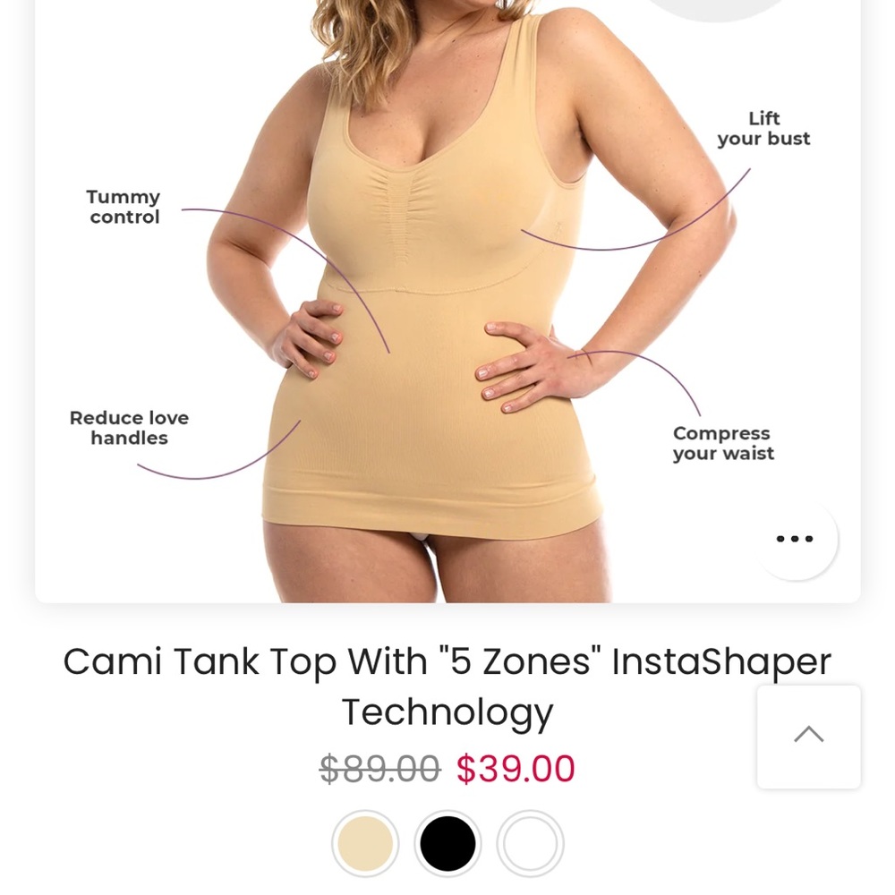 NWT TWO Cami Tank Top with "5 Zones" InstaShaper Technology size M